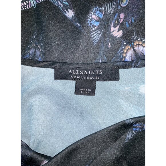 All Saints Hadley Butterfly Satin Tank Women's Black Size 6 - Picture 4 of 8
